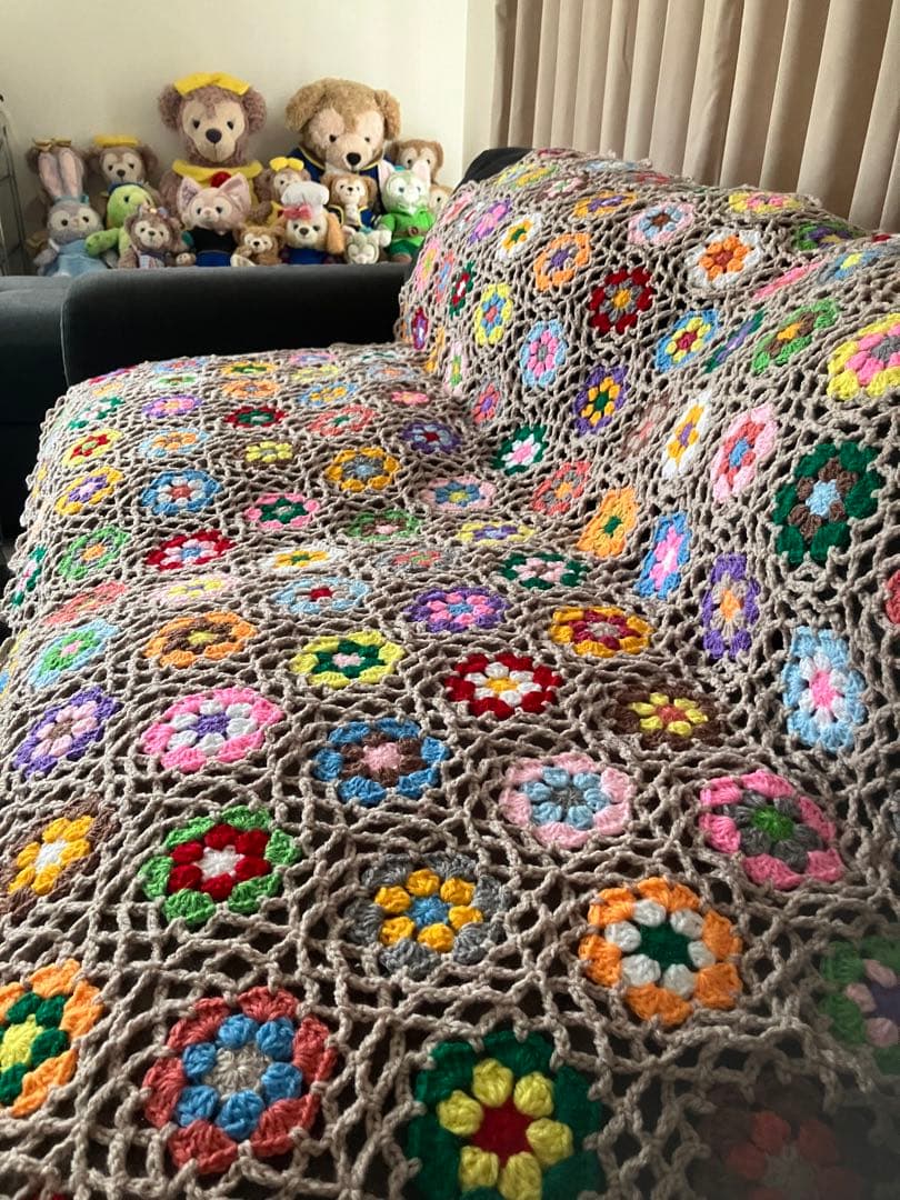 モチーフ編み ソファーカバー 大判ブランケット ベットカバー マルチ