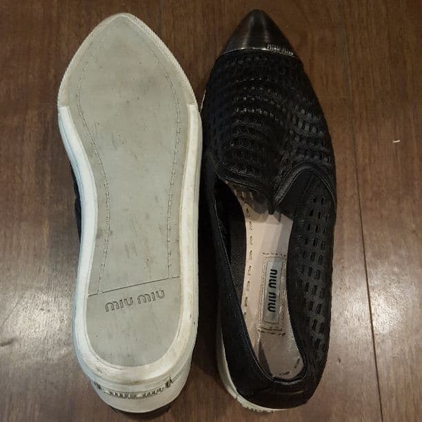 MIUMIU  厚底ラバーソール レザーメッシュ 38.5cm