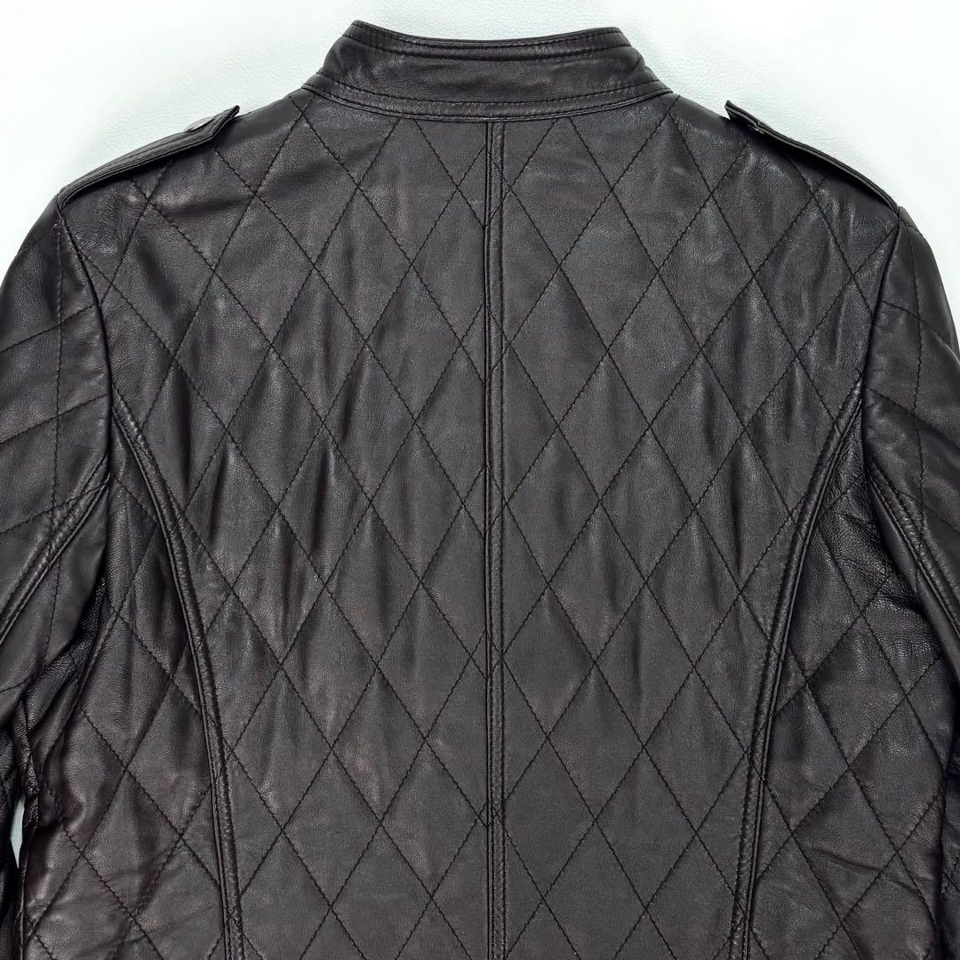 バルマン キルティング ラムレザー シングルライダースジャケット 焦茶