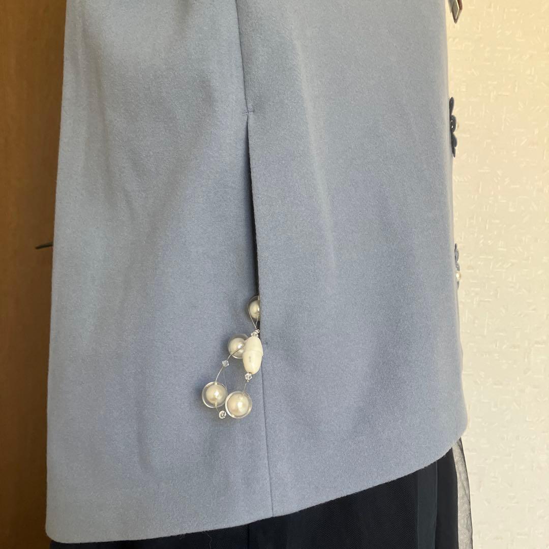 スーパービューティー☆44☆新品タグ付袖パールビジューとお花モチーフ