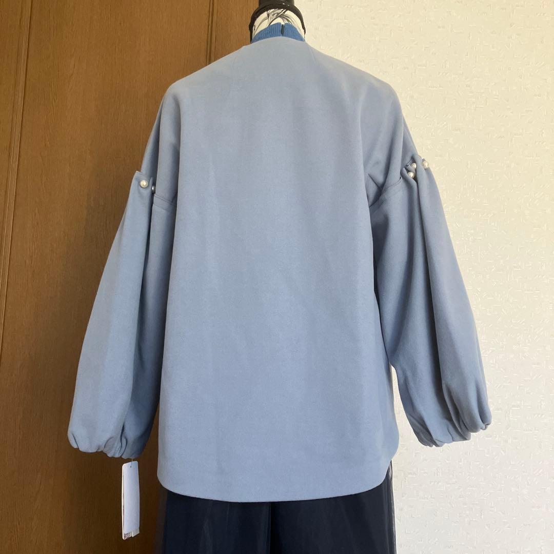 スーパービューティー☆44☆新品タグ付袖パールビジューとお花モチーフ