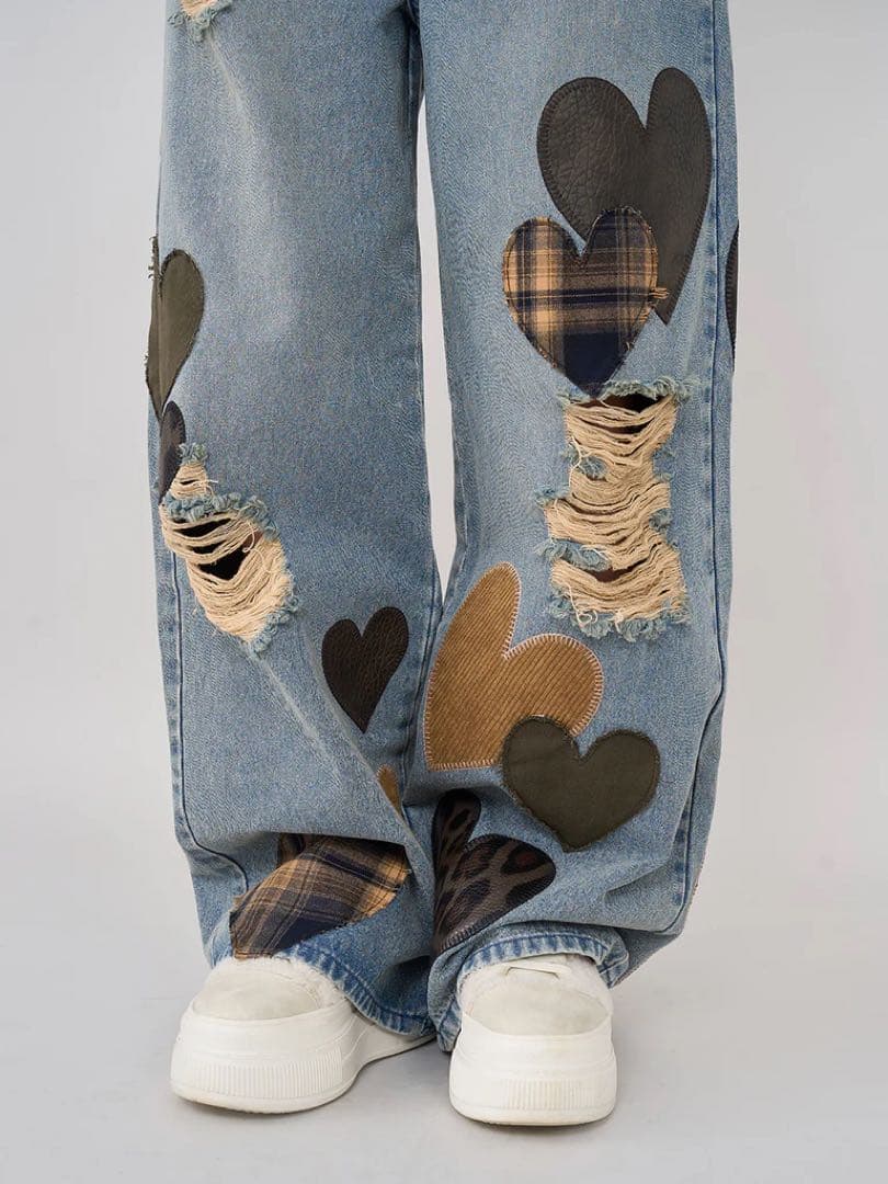 ♡ ダーリッチ Darich ♡ ランダムハートパッチワークデニムパンツ