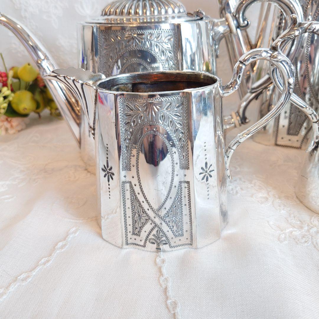 イギリス バレルシェイプ シルバーポット ティーセット アンティーク