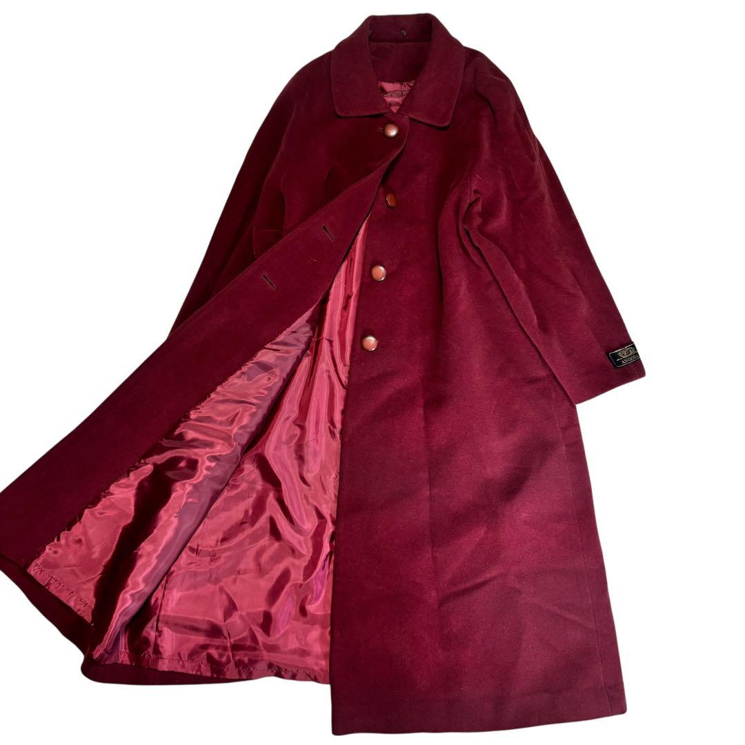 横糸アンゴラ100%×日本製】マキシ丈ロングチェスターコート ボルドー L
