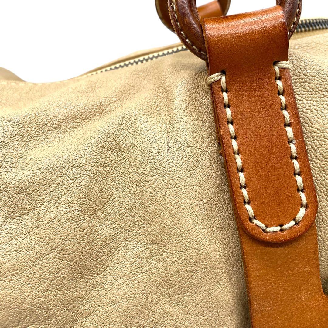 良品】ゲンテン ボストンバッグ 2way キャンバス ヌメ革 ベージュ