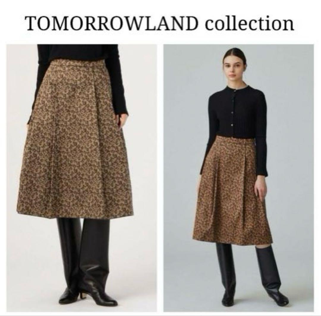 トゥモローランド　レオパードタックフレアスカート　S セール】 レオパードタフタ タックフレアスカート （ミニ・ひざ丈