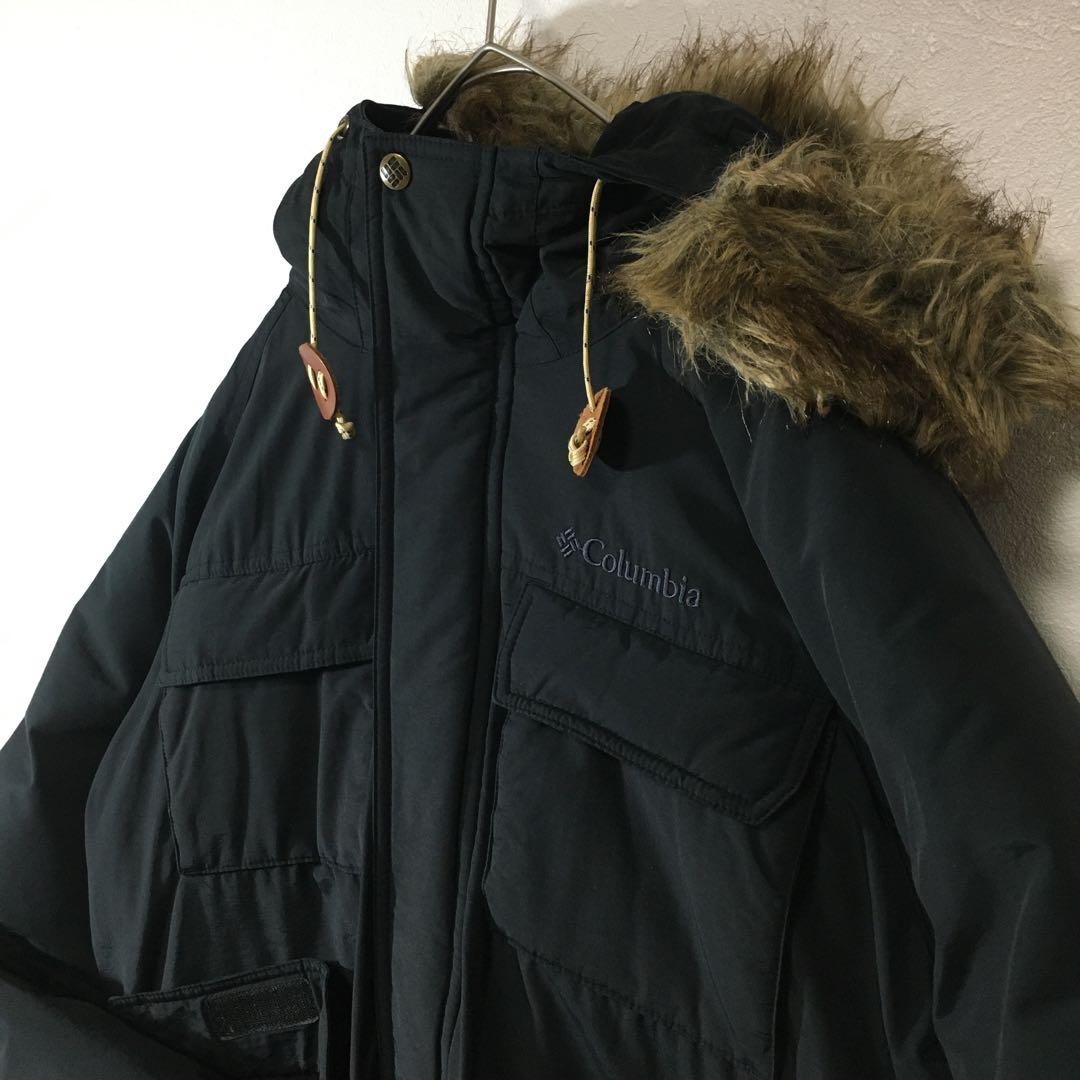 個性派古着】コロンビア ダウンジャケット 黒 ファー付きフード メンズ