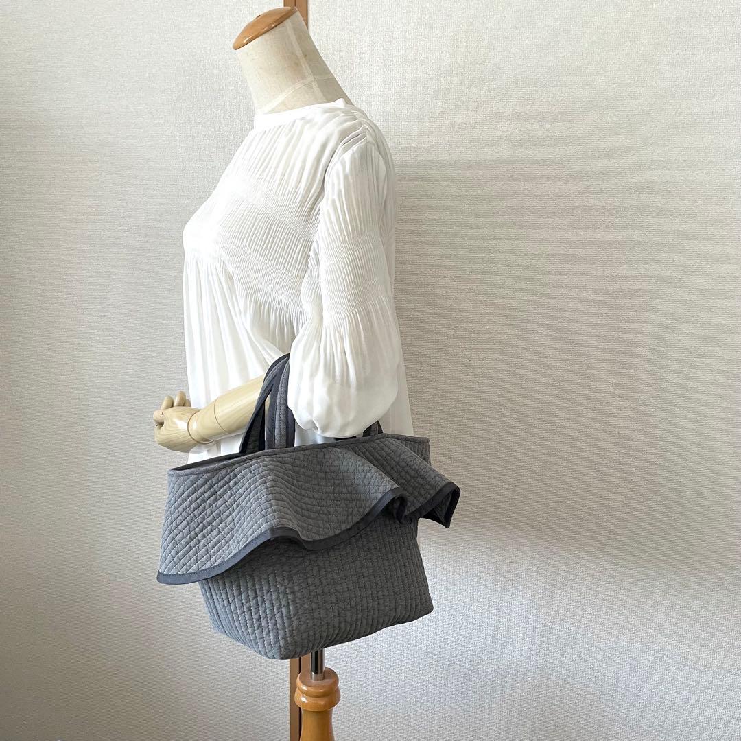 フレアフリル付きトートバッグ（M） ヌビバッグ グレー ハンドメイド