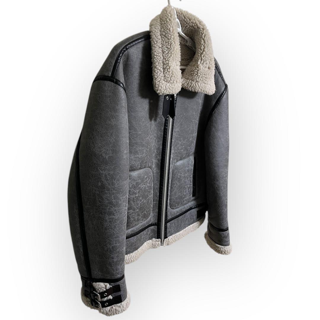 ZARA ザラ B-3 フェイクムートンジャケット XL グレー 裏地ボア - メルカリ