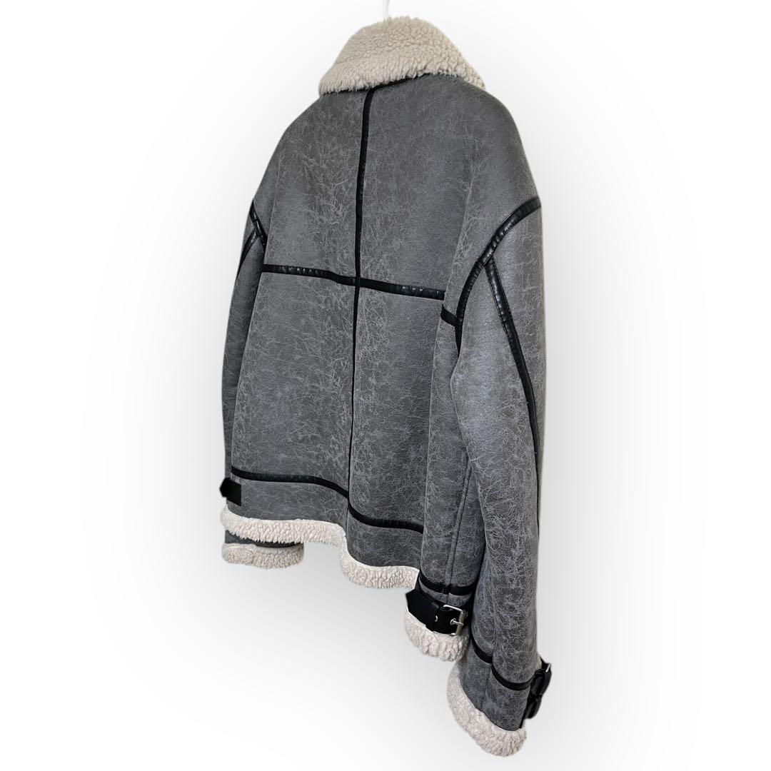 ZARA ザラ B-3 フェイクムートンジャケット XL グレー 裏地ボア - メルカリ
