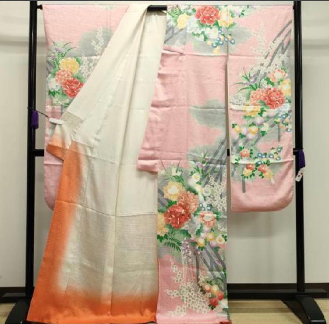 振袖フルセット6点サイズM〜L駒刺繍 渡り橋藤花房文 金彩 正絹 - メルカリ
