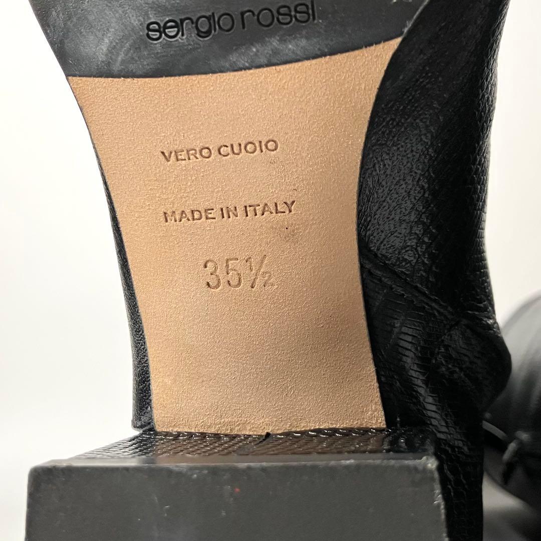 美品】セルジオロッシ リザードロングブーツ ブラックバックル 黒22.5