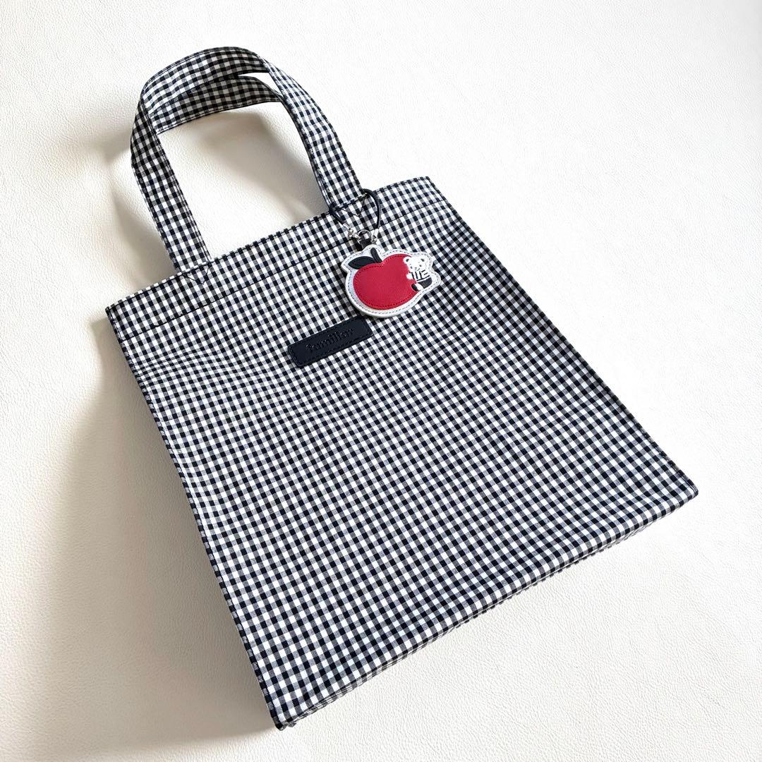 ◇新品未使用◇ファミリア◇ギンガムチェックトートバッグ◇白黒