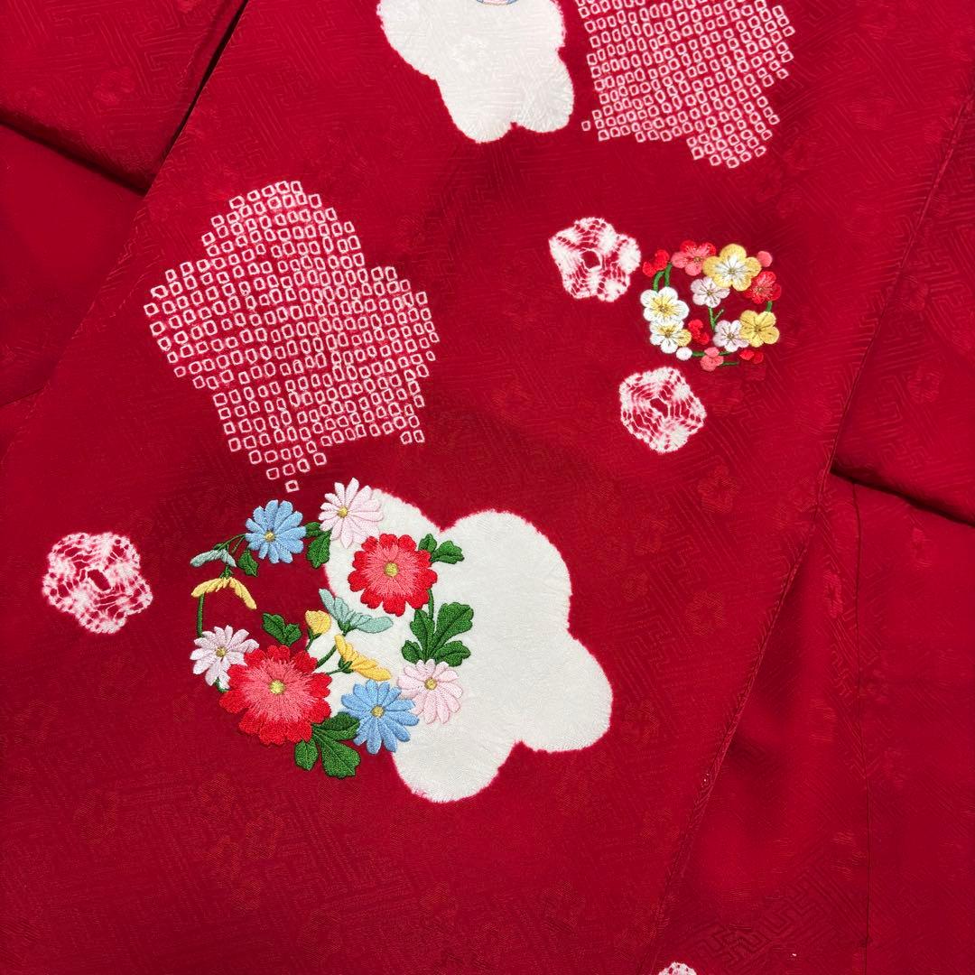《未使用》豪華総刺繍❗️ 桶絞り お宮参り 産着 本絞り 刺繍入り赤※染色飛びアリ