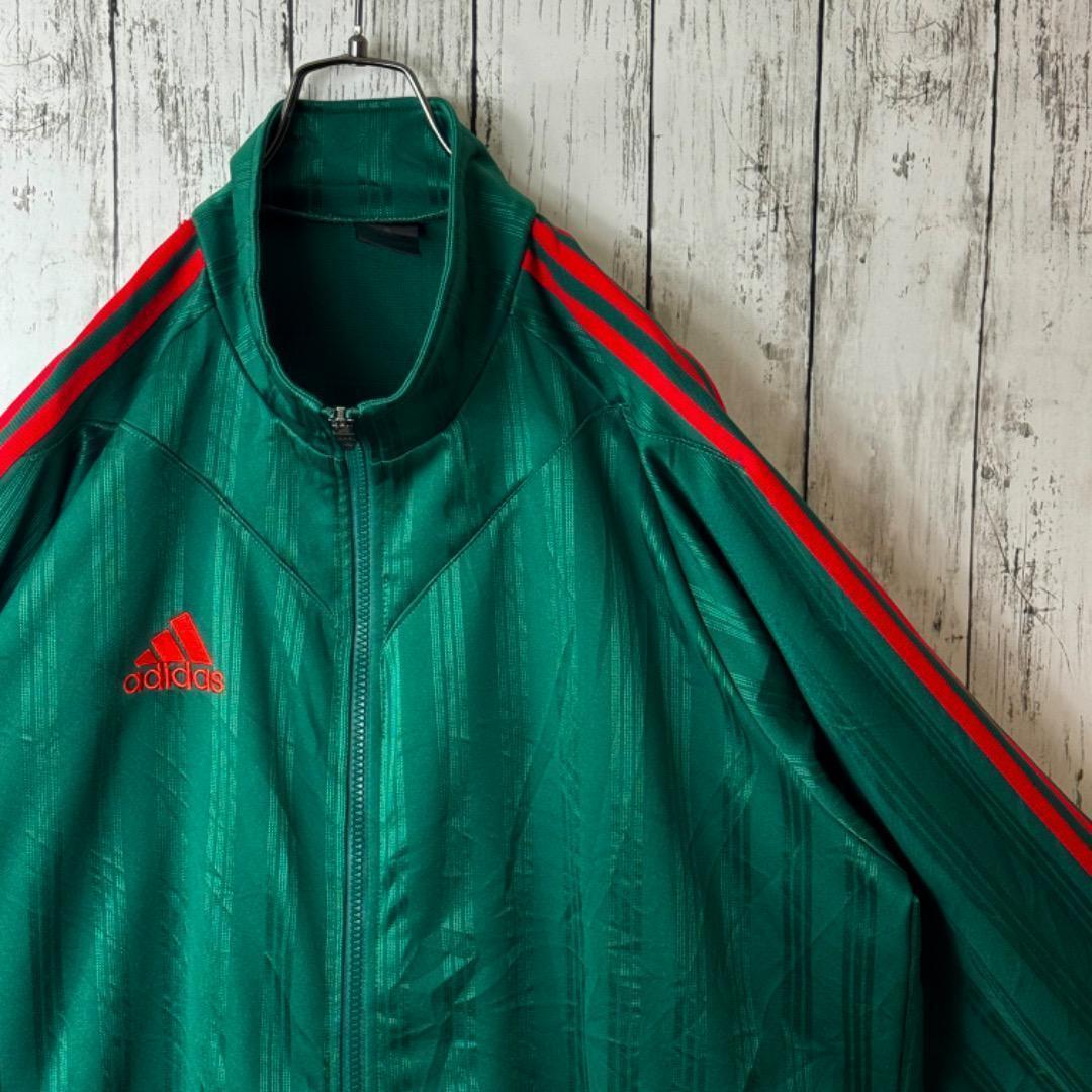 超希少】アディダス グリーン レッド 緑 赤 刺繍ロゴ ジャージ L