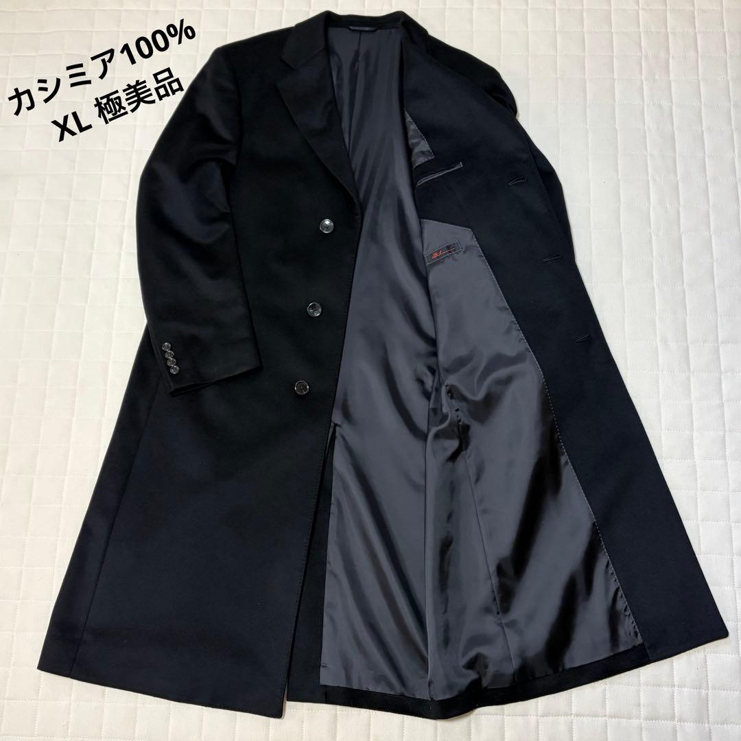 【極美品】カシミヤ100% メンズ チェスターコート XL 黒 メンズスーツKOKUBO カシミヤ100％ チェスターコート メンズ