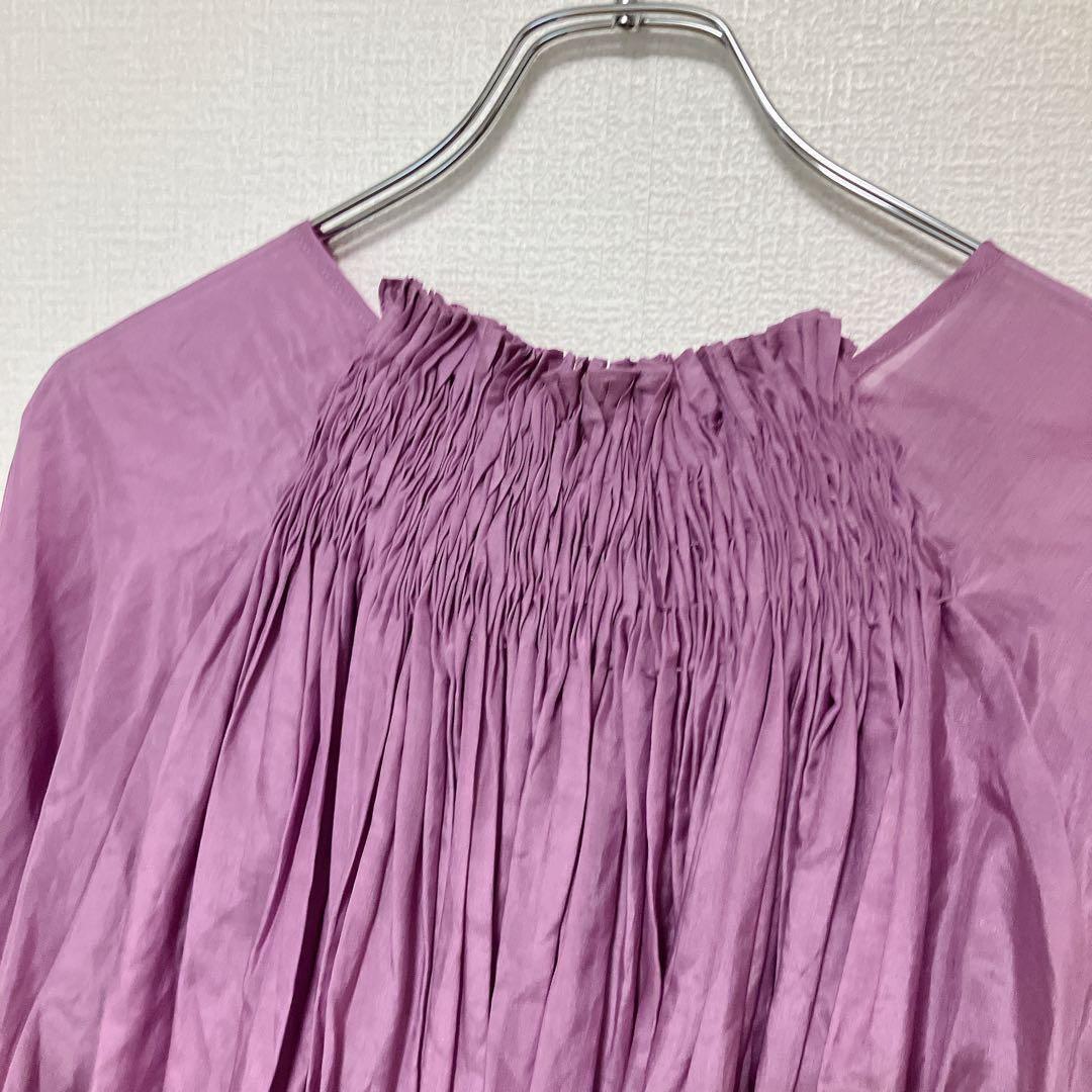 新品】ハグオーワー コットンシルクスモッキングリボンブラウス ピンク