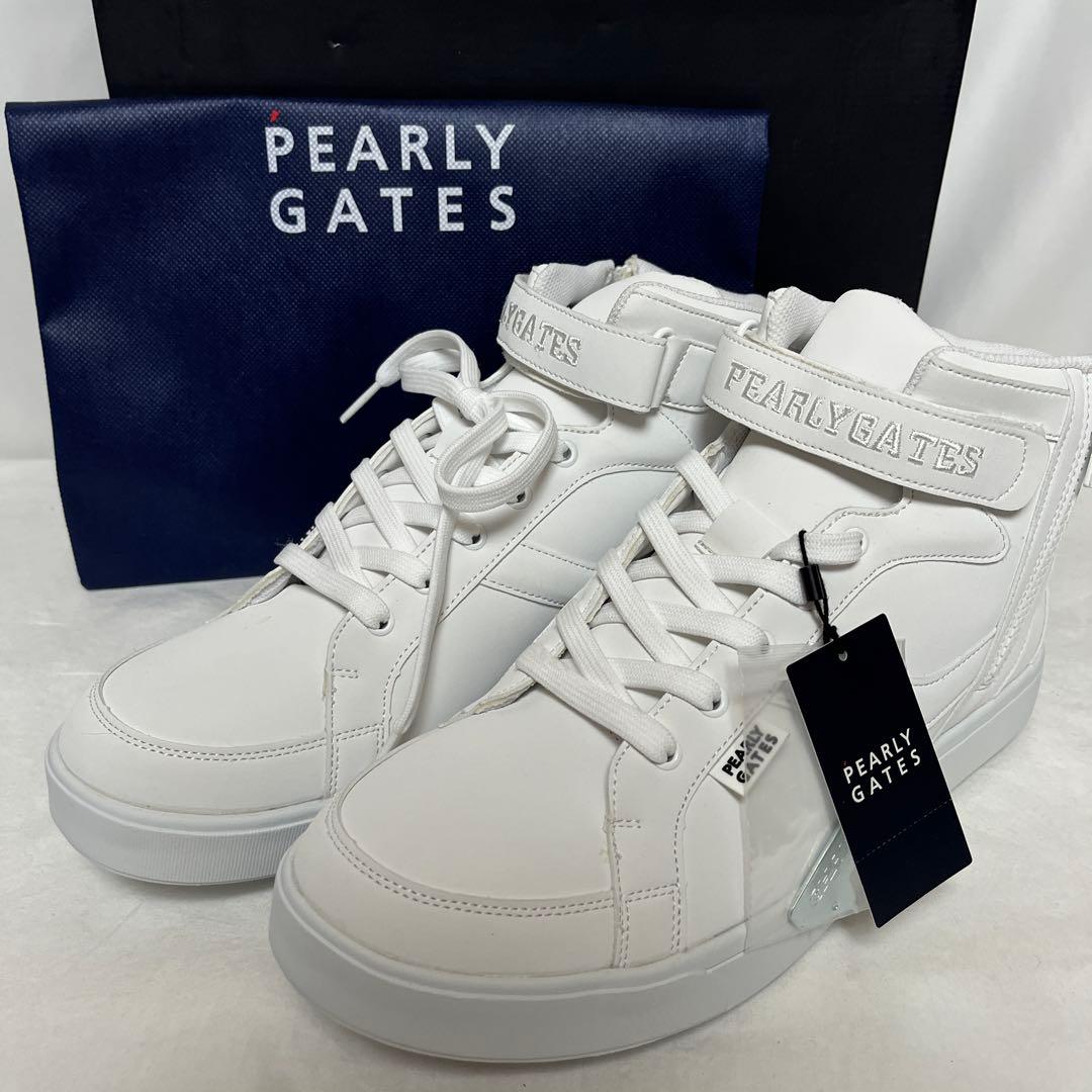 新品 PEARLY GATES ハイカット ゴルフシューズ 白27.5cm ロゴ×花柄ハイカットシューズ レディス(【女性】シューズ)|PEARLY