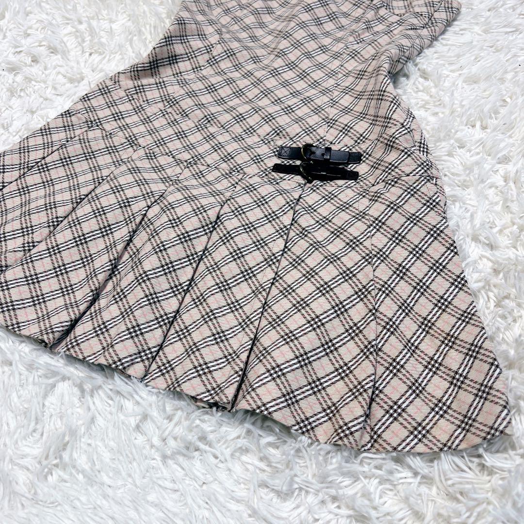 希少✨バーバリー ノバチェック ワンピース 牛革ベルト プリーツ Y2K