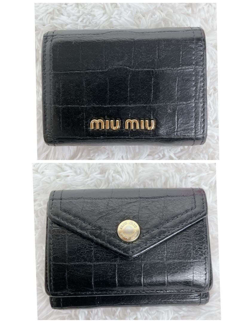 専用 ✨ミュウミュウ 折り財布 クロコ型押し 本革 レザー バイカラー