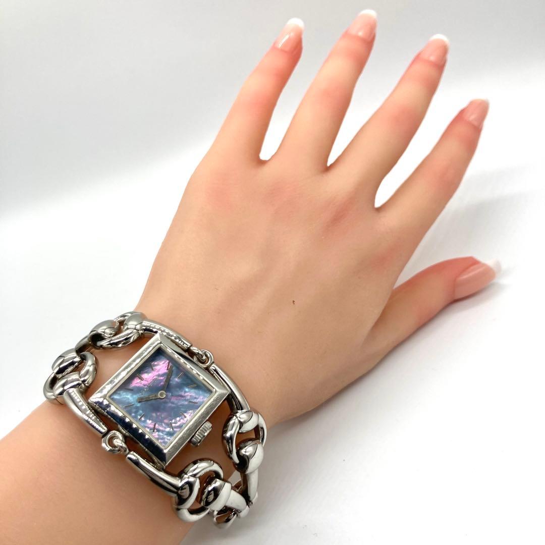 稼働】 グッチ 腕時計 116.3 腕時計 シニョーリア QZ 青シェル文字盤