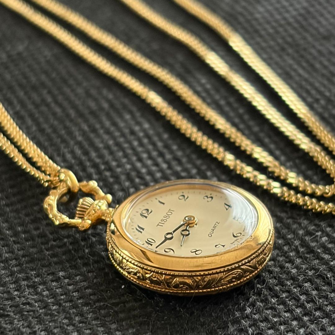 稼働品・電池新品】TISSOTペンダントウォッチ 懐中時計 花鳥