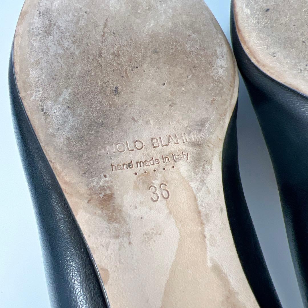 《美品》マノロブラニク レザーパンプス フラットシューズ ブラック 36 箱付き