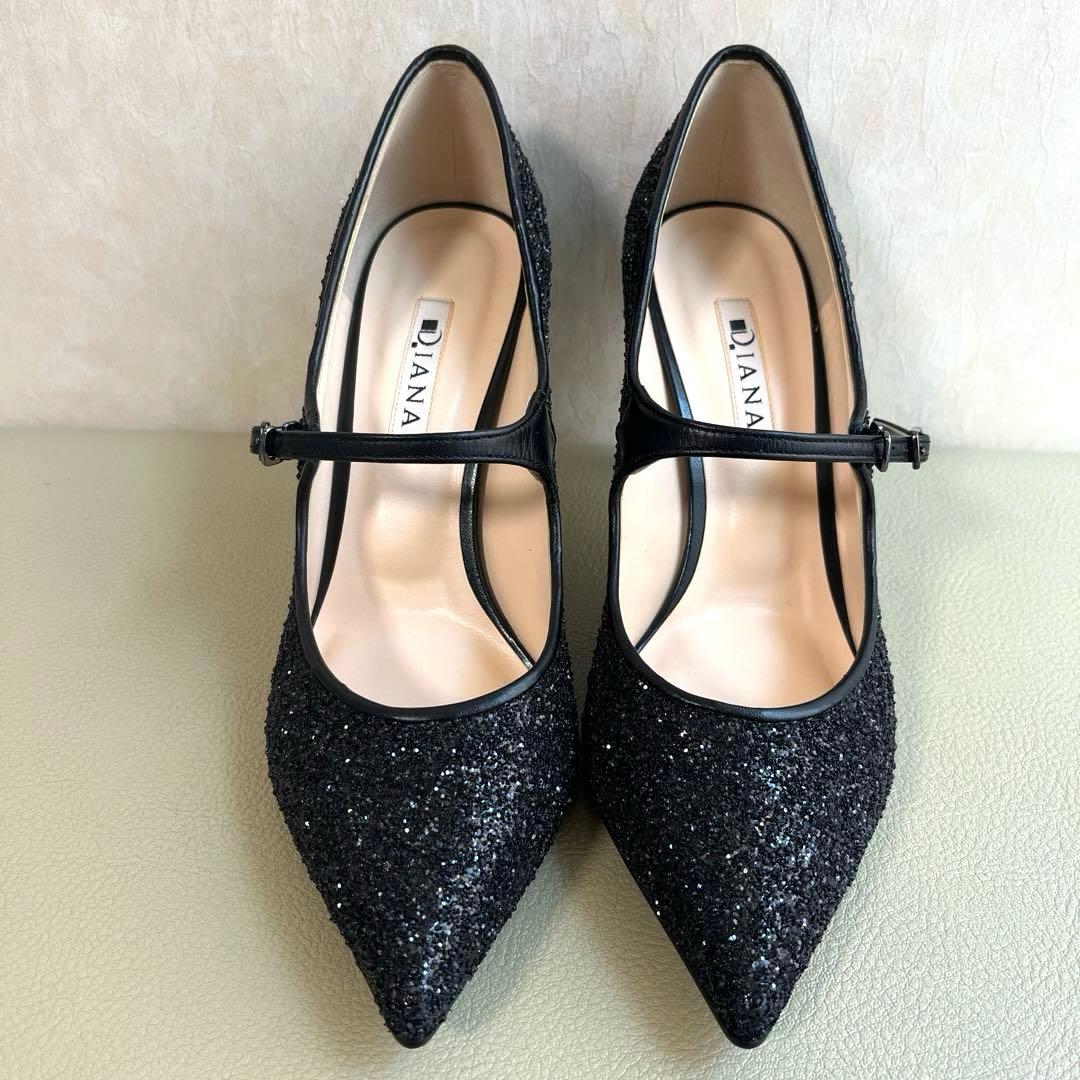 ✨新品✨DIANA グリッター パンプス ポインテッドトゥ ブラック 24.5