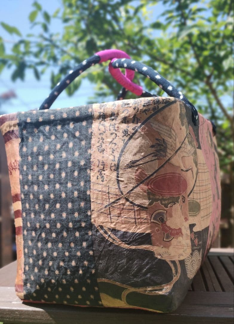 ゆみりん様専用 一閑張りバッグ 大 浮世絵 渓斎英泉 花見 国芳 坂田