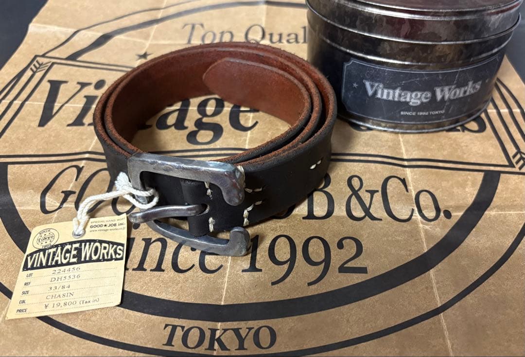 試着のみの新品Vintage Works レザーベルト DH5536 33/84 VINTAGE WORKS / ビンテージワークス DH5536 TAN レザーベルト 送料