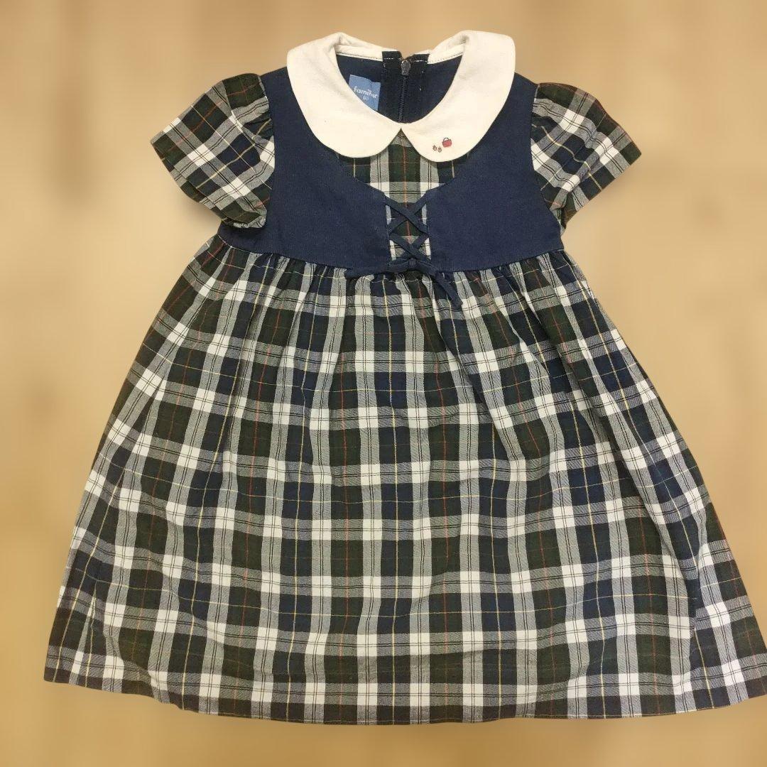 値下げ！familiar チェック柄 半袖ワンピース 入学式 結婚式 - メルカリ