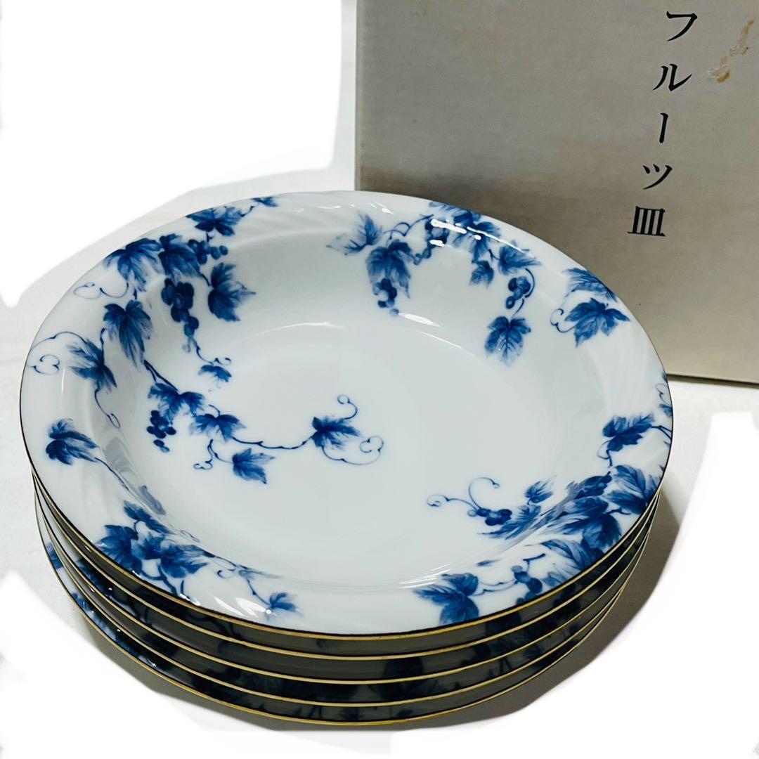 昭和レトロ たち吉 フルーツ皿 ぶどう柄 葡萄柄 グレープ柄 金縁 5枚