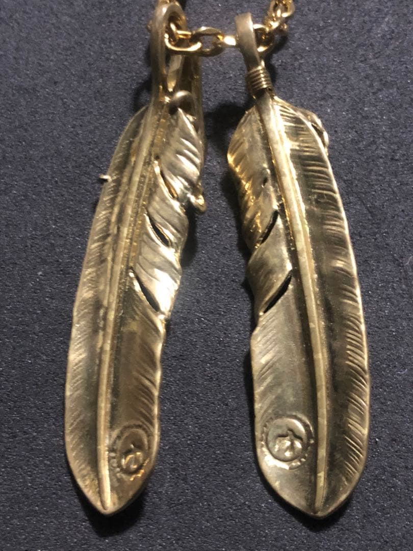 全金 上金 左 フェザー ネックレス トップ ハート ハンドメイド ノー