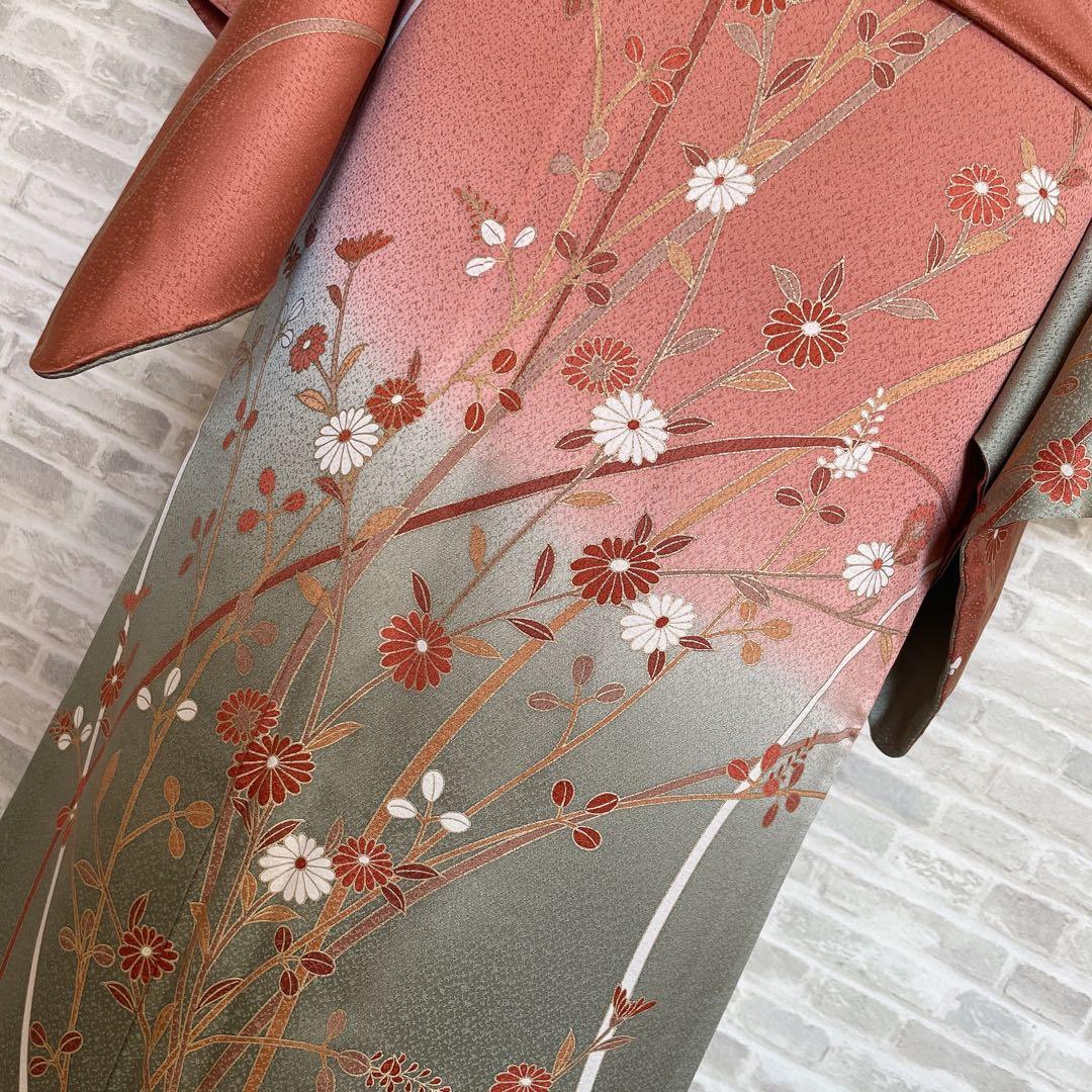 訪問着 フルセット 菊 吉祥花 綸子 金彩加工 入学式 卒業式 着物 I6