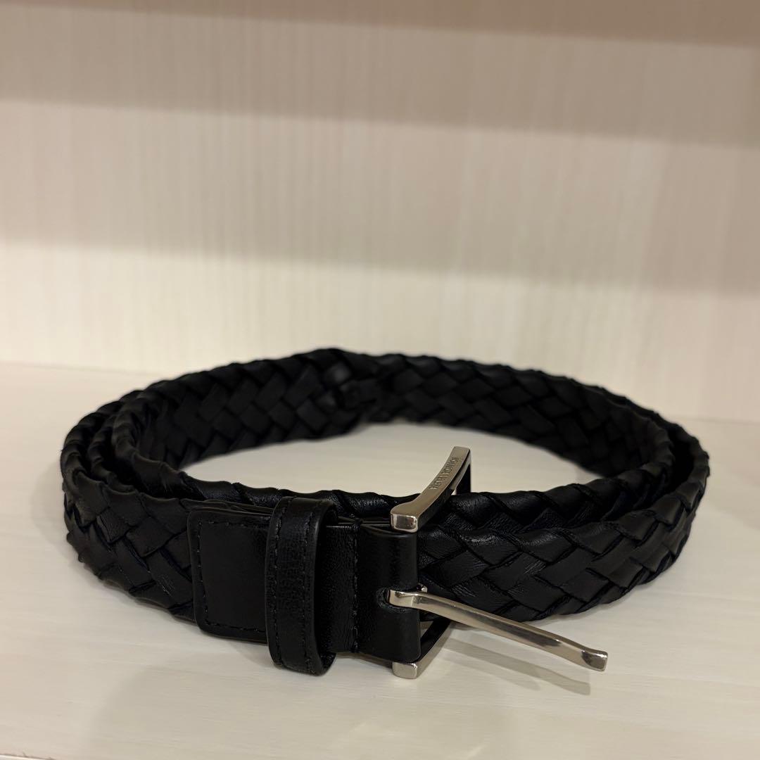 BOTTEGA VENETA編み込みレザーベルト 希少Bottega Veneta 編み込みレザーベルト ネイビー 95cm - メルカリ