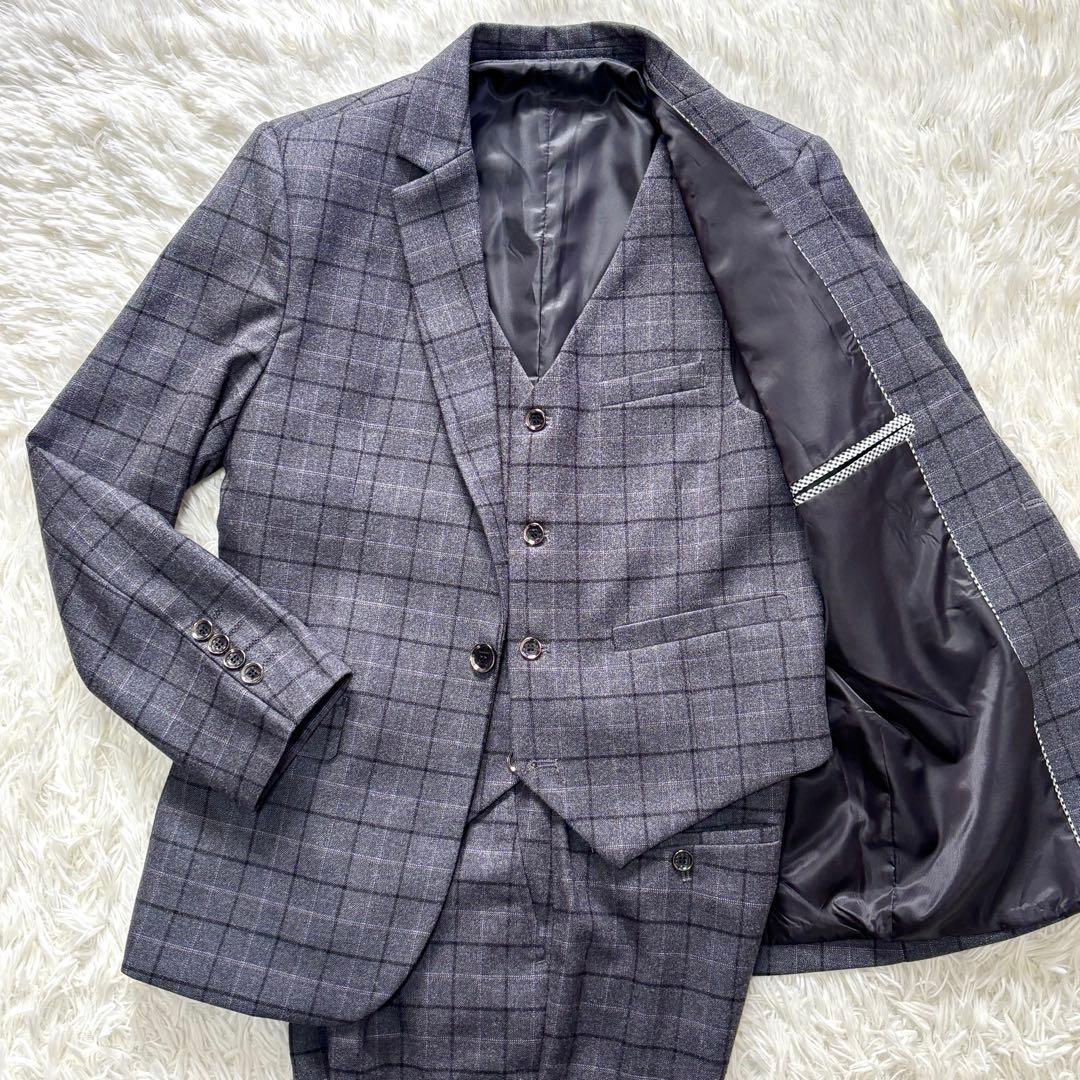 【未使用級】Sサイズ 3ピース セットアップスーツ ペンチェック 黄色 ビジネス ビジネススーツ メンズ スリーピーススーツ3ピーススーツ 3点スーツ