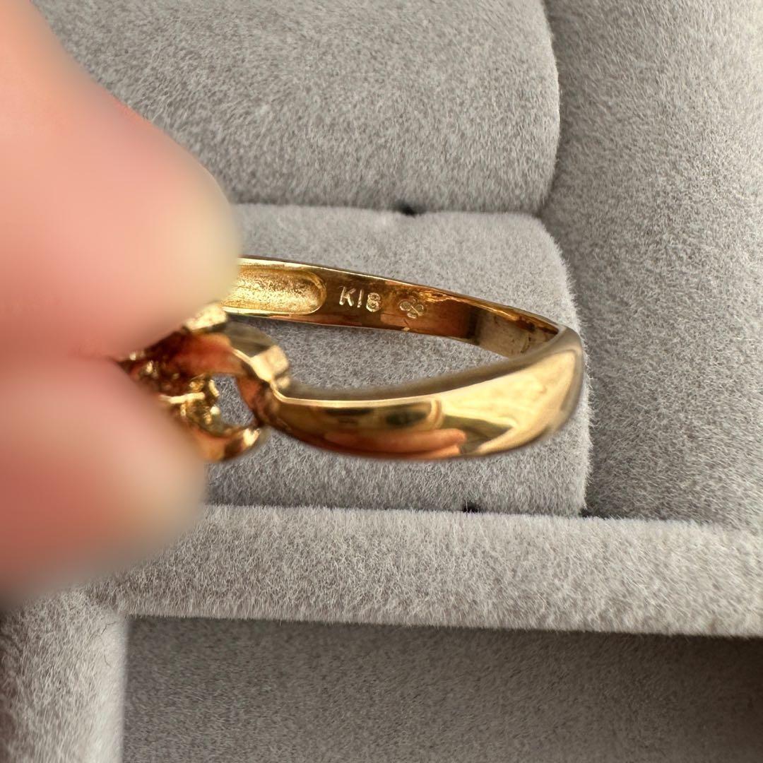 K18 ゴールド 編み込みデザインリング 0.07C