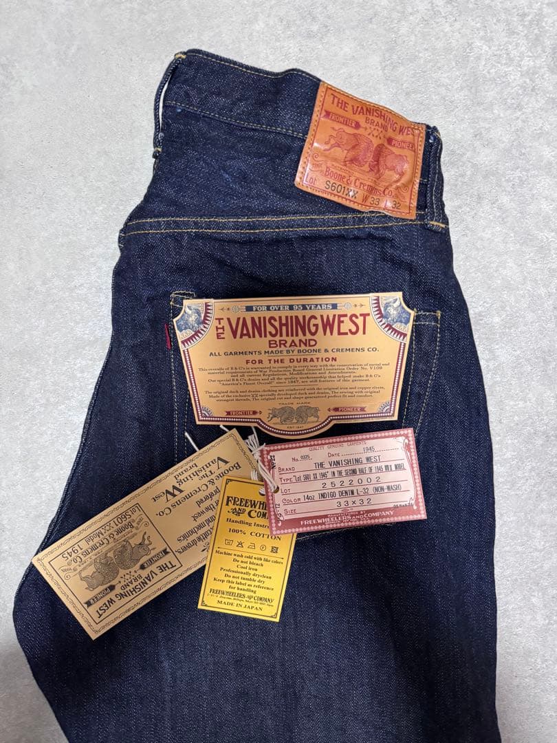パンツ FREEWHEELERS Lot S601 XX 1945 W33 L32 1944-45 WWII MODEL 5 POCKET JEANS / Lot S601 XX Length 32″ / ONE