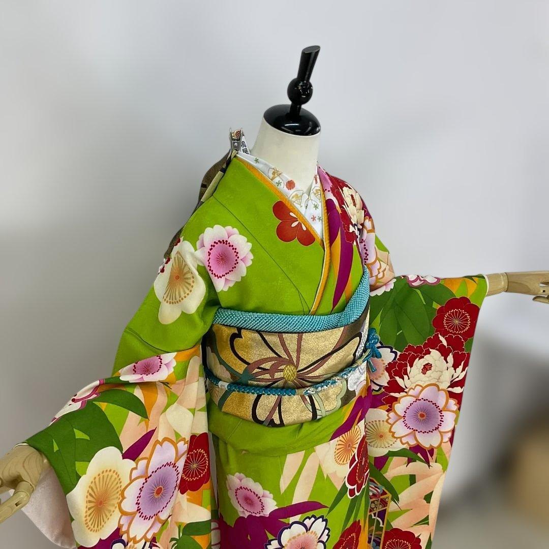 お振袖フルセット 8点セット パステルグリーン LL～トールサイズ 正絹