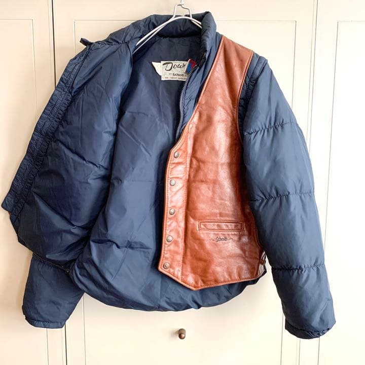 90s schott 2way レザーベストドッキング ダウンジャケット - メルカリ
