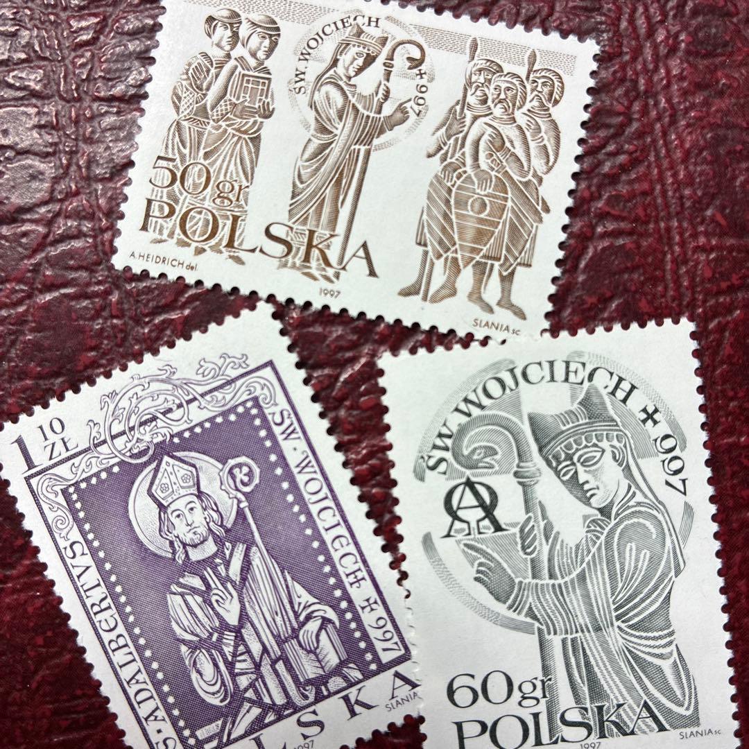 77413セール現品限 外国切手 ポーランド発行聖人アダルヴェルト3種揃
