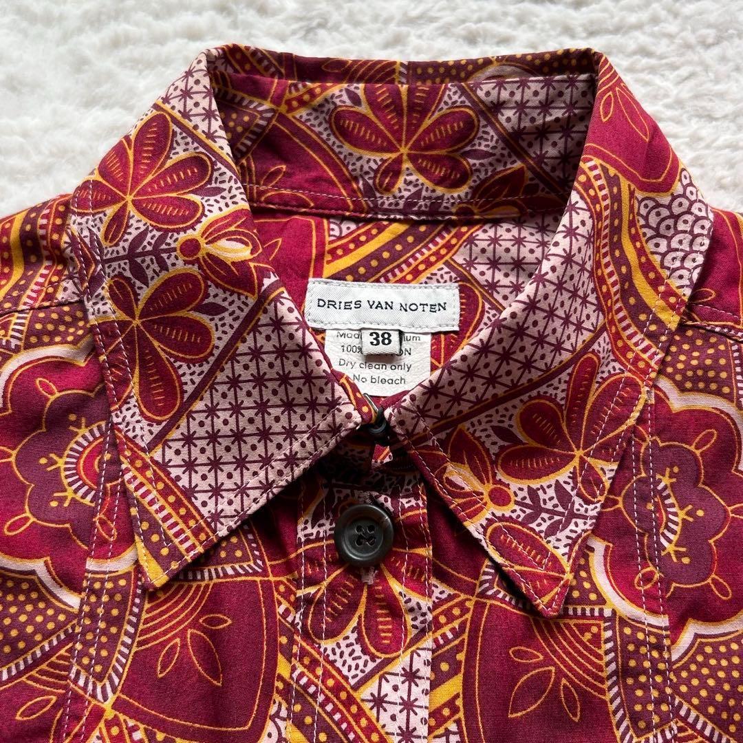 90s 美品】ドリスヴァンノッテン 半袖シャツ 総柄 和柄 赤系 38サイズ