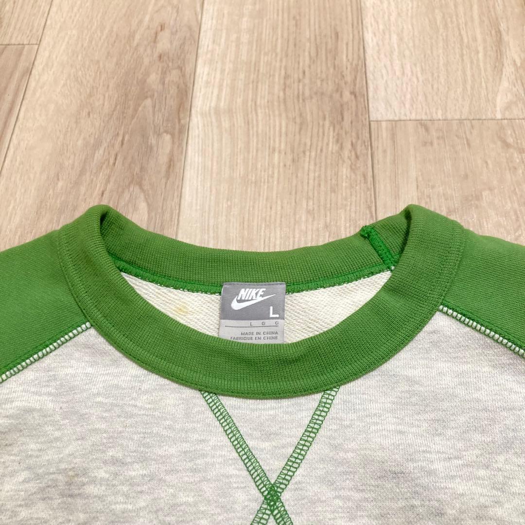 00s NIKE ゴツナイキロゴ刺繍ラグランスウェット 表記L 銀タグ