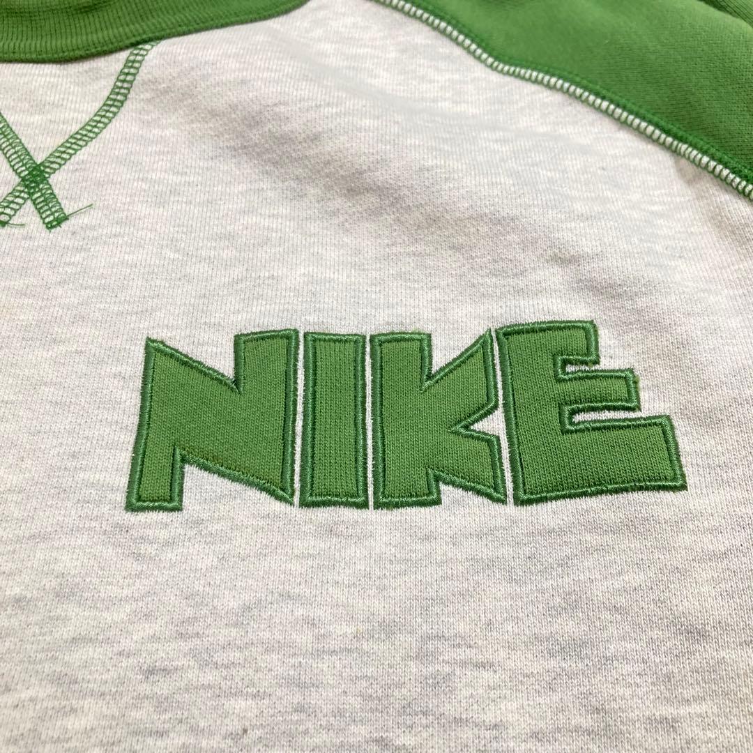 00s NIKE ゴツナイキロゴ刺繍ラグランスウェット 表記L 銀タグ
