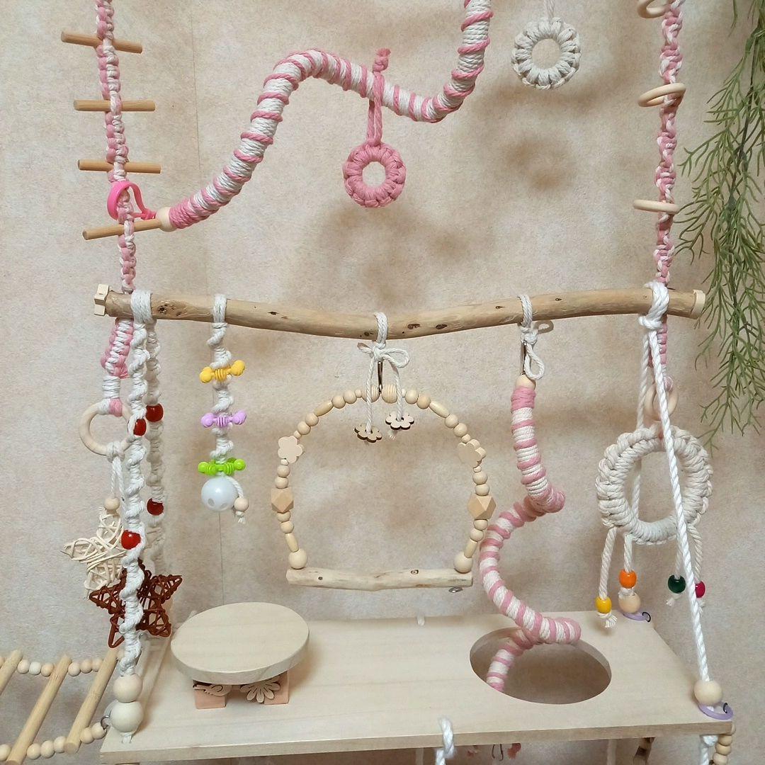 流木 三段バードアスレチックジム 螺旋パーチ 円錐形リング 大型R No