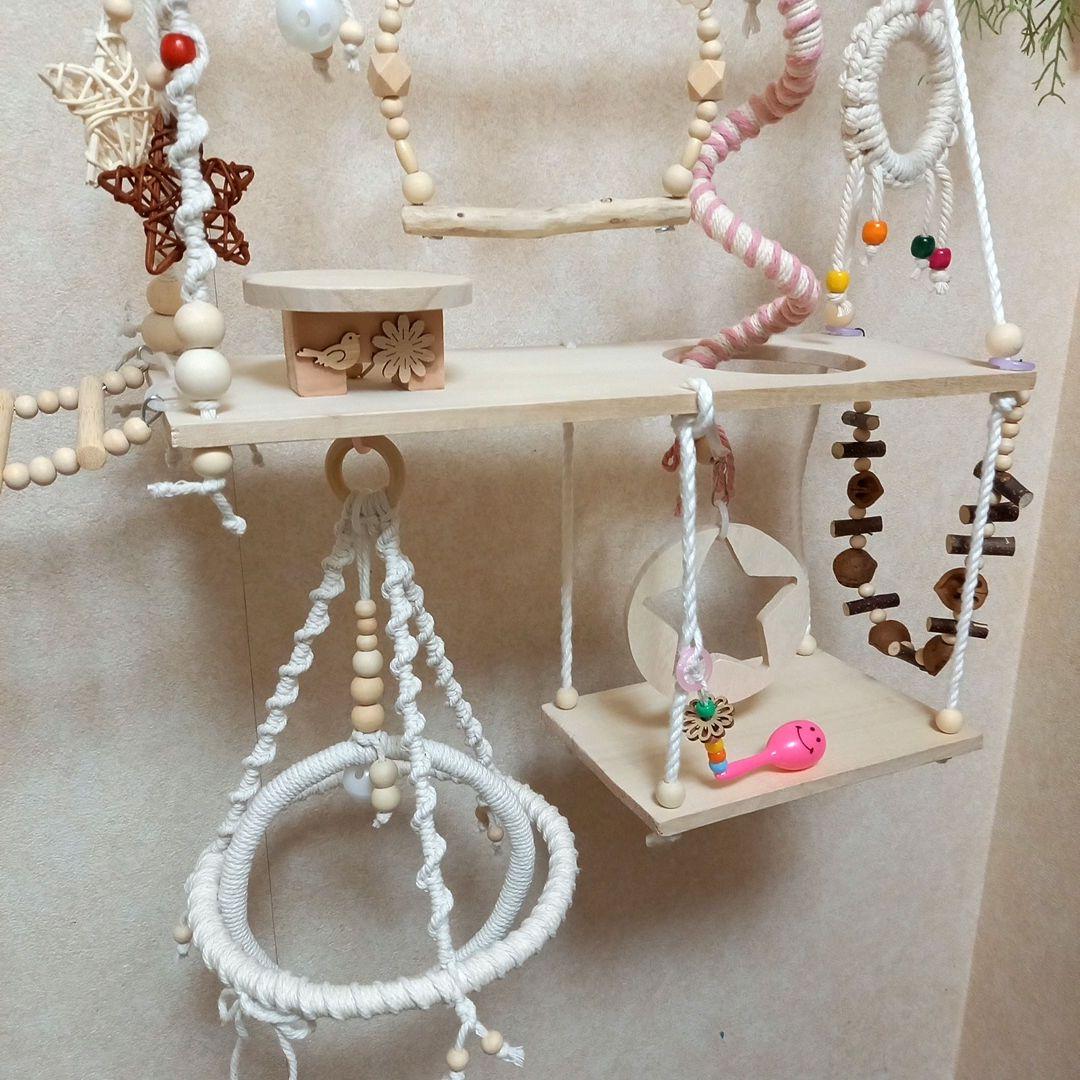 流木 三段バードアスレチックジム 螺旋パーチ 円錐形リング 大型R No