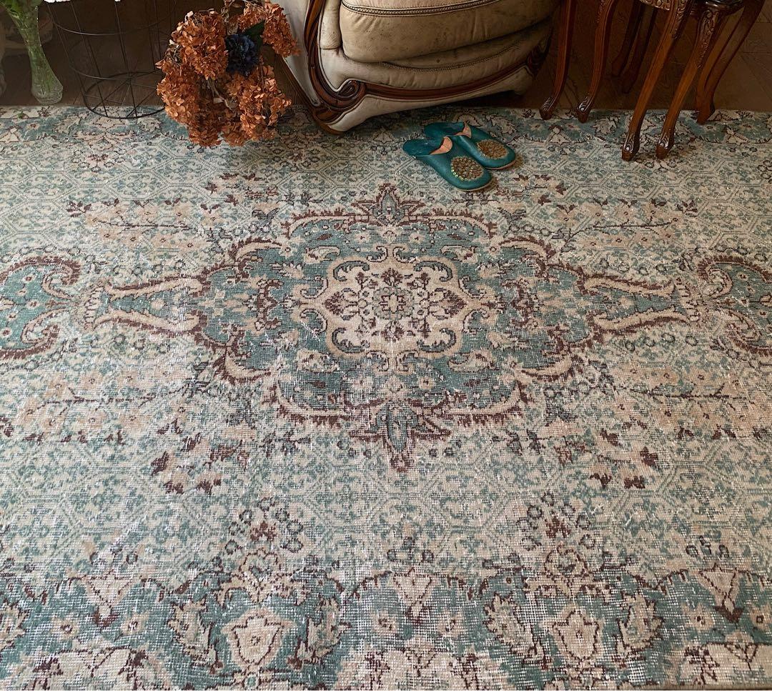 超大判 269×150宝石メダリオン ピーコックグリーン トルコヴィンテージ