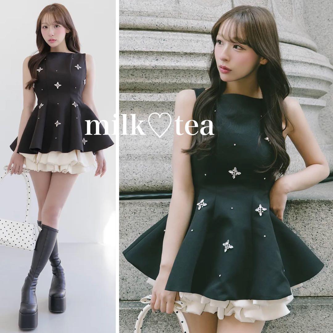 新品タグ付 ダーリッチ ビジューフレアバルーンミニドレス フリー