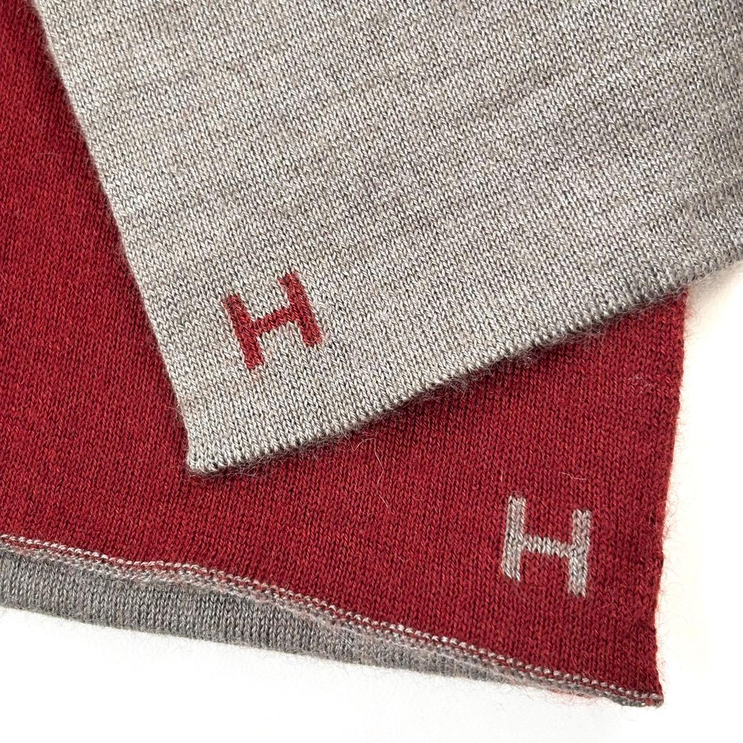 エルメス カシミヤ シルク マフラー ロゴ入り リバーシブル バイカラー