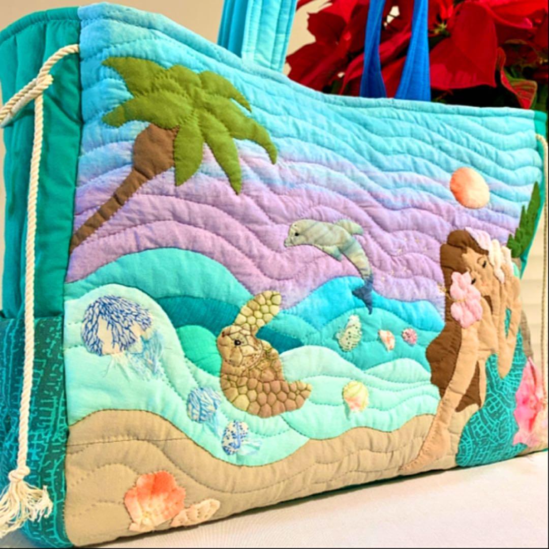 ハワイアンキルト レッスンバッグ フラガール ヤシの木 大きいサイズ